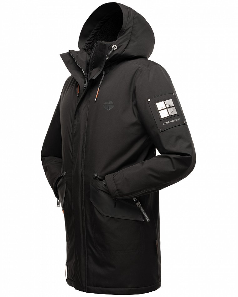 Stone Harbour Ragaan Herren Wintermantel Parka Gefüttert mit Kapuze Schwarz Gr. 46 - S