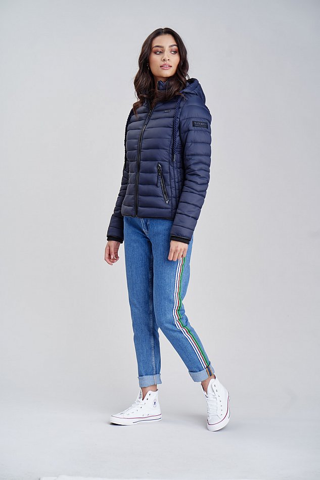 Navahoo Lulana Damen Übergangs Steppjacke mit Kapuze Navy Gr. 34 - XS