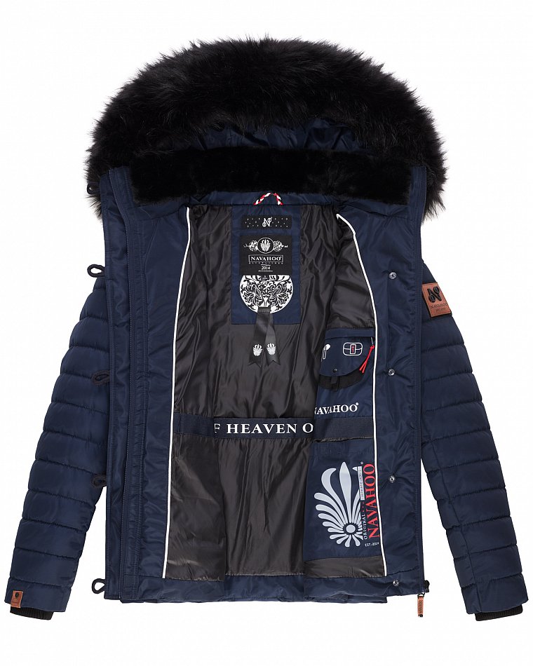 Navahoo Wisteriaa Damen Winter Steppjacke mit Kunstfell Navy Gr. 42 - XL