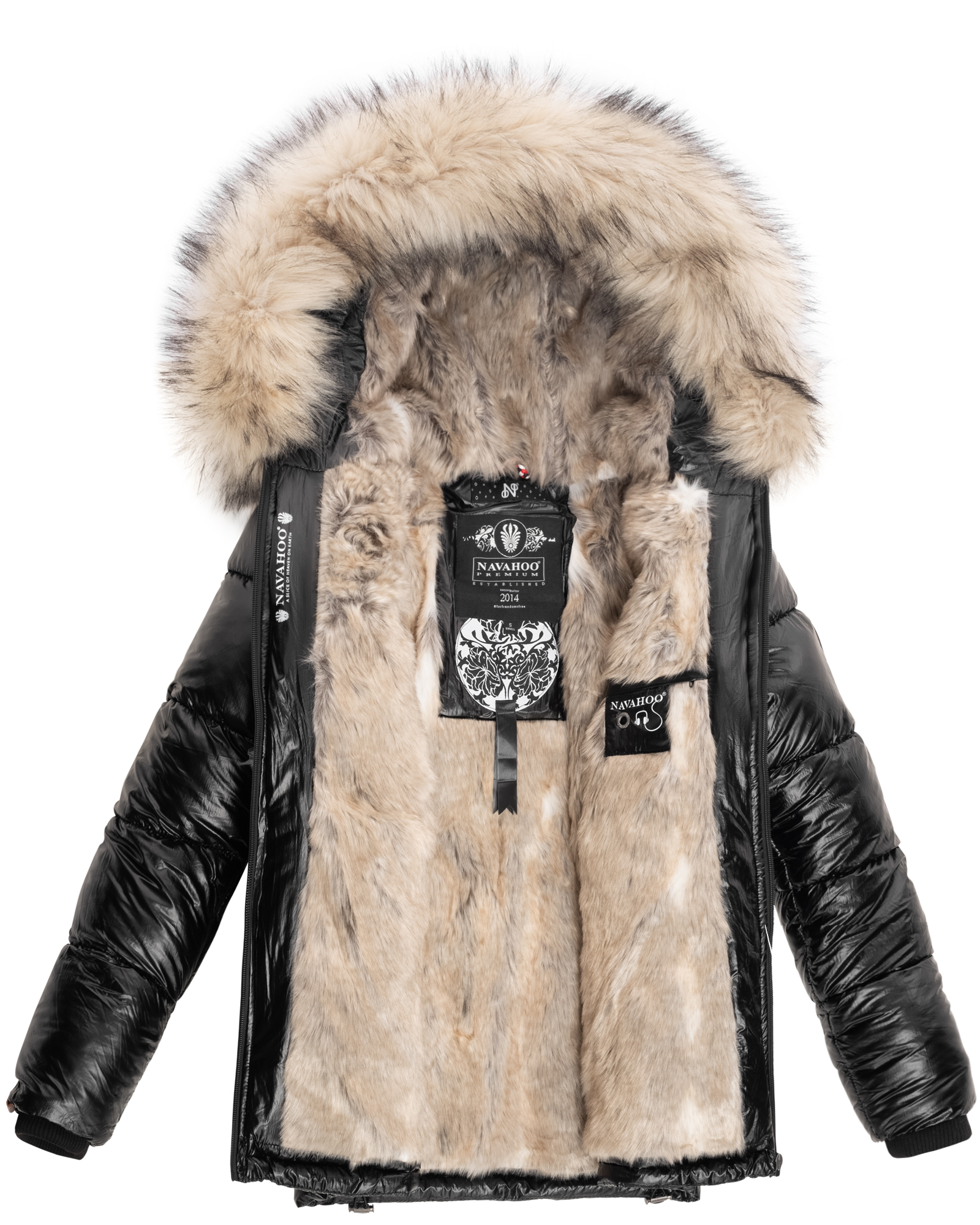 Navahoo Damen Winter Jacke Steppjacke mit Kunstpelz Tikunaa Schwarz Gr. 34 - XS