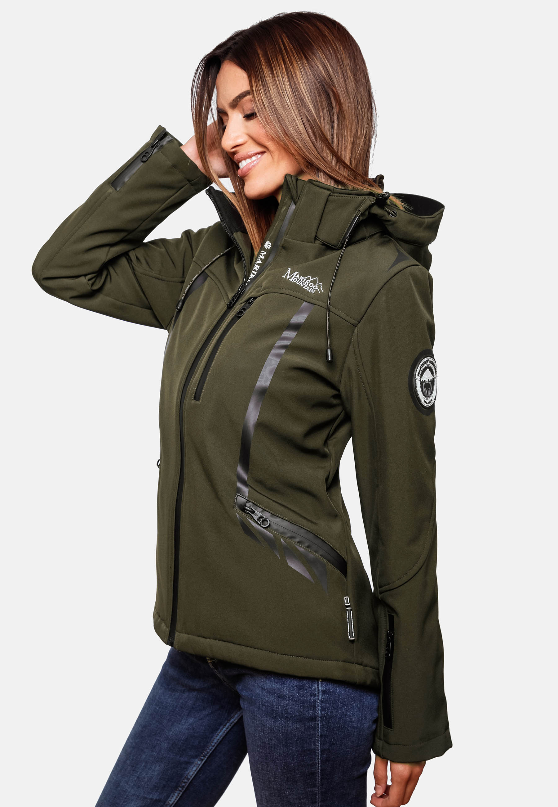 Marikoo Mountain wasserfeste Damen Softshell Regenjacke Mount-Cho-Oyu Dark Olive Gr. 36 - S