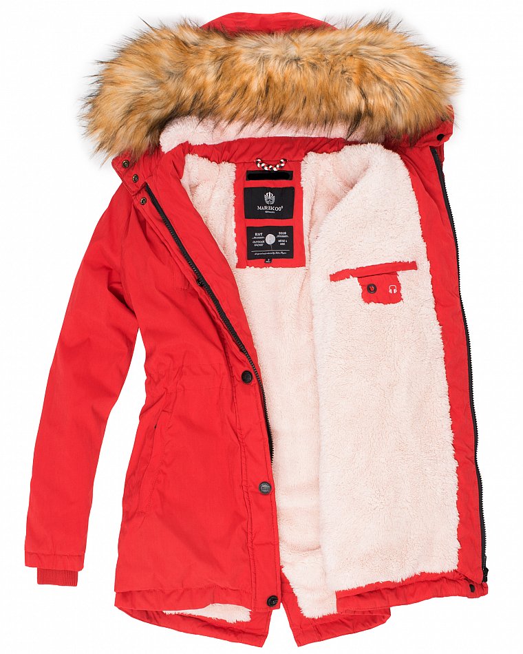 Marikoo Akira Damen Winter Jacke Parka Gefüttert mit Kapuze Rot Gr. 36 - S