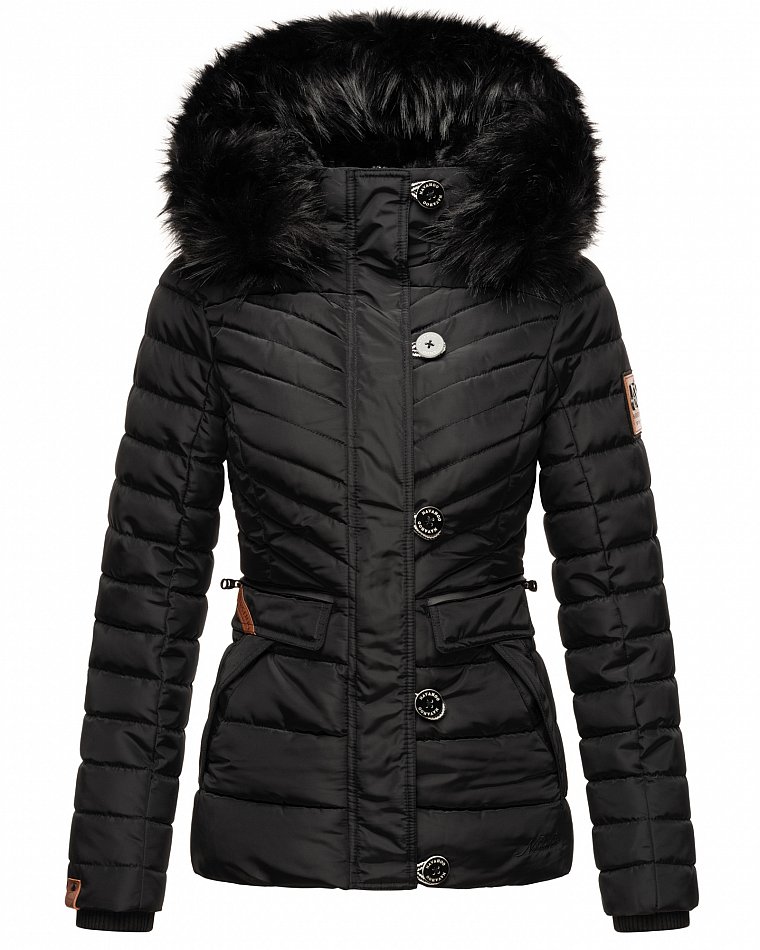 Navahoo Wisteriaa Damen Winter Steppjacke mit Kunstfell Schwarz Gr. 40 - L