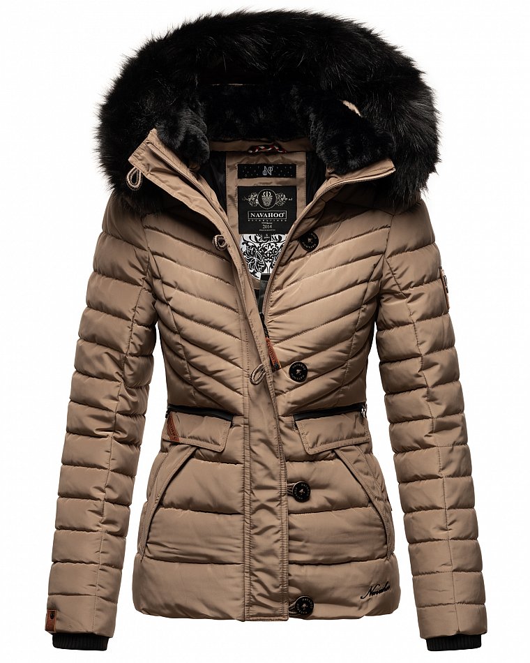 Navahoo Wisteriaa Damen Winter Steppjacke mit Kunstfell Taupe  Gr. 34 - XS