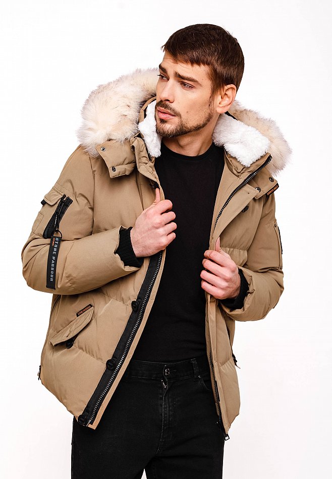 Stone Harbour Halvaar Herren Winterjacke gesteppt Braun mit Weißem Kunstfell Gr. 46 - S