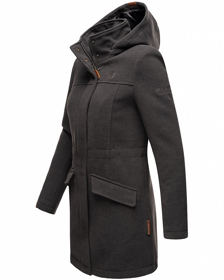 Marikoo Leilaniaa Damen Trenchcoat Winter Mantel mit Kapuze Anthrazit Gr. 38 - M