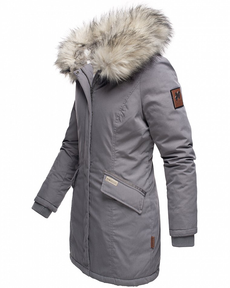 Navahoo Cristal Winterjacke Winterparka mit Kapuze & Kunstfell Grau Gr. S - 36