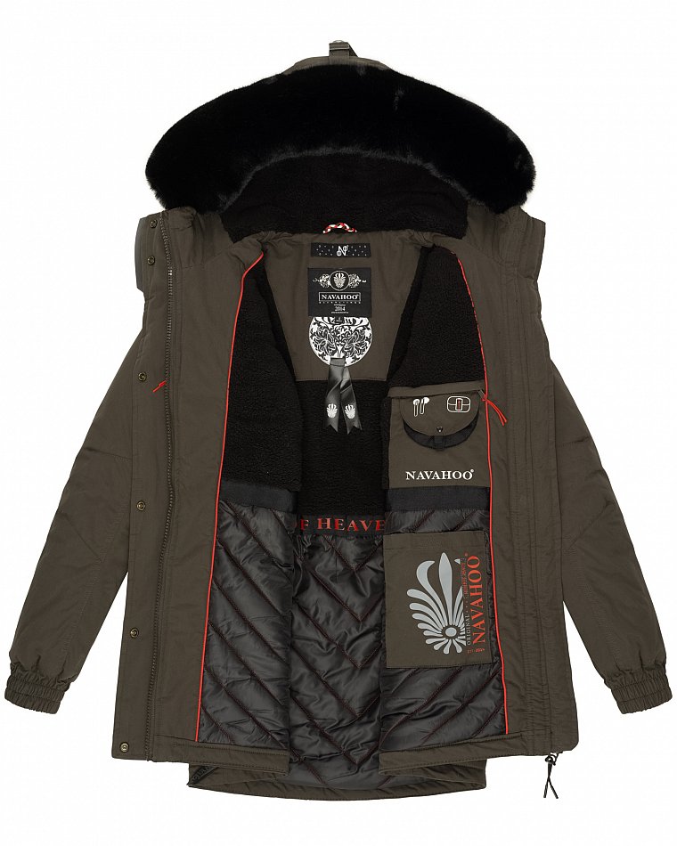 Navahoo Olessaa Damen halblange Winterjacke mit Kapuze Anthrazit Gr. 38 - M