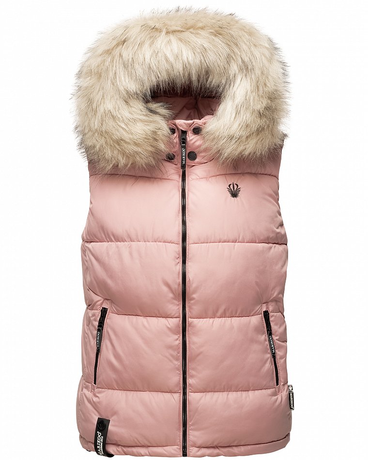 Marikoo Eisflöckchen Damen Winter Steppweste mit Kunstfell Powder Rose Gr. 40 - L