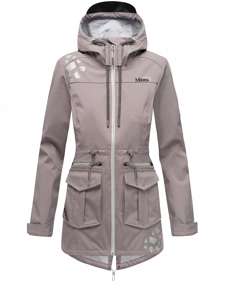 Marikoo Wasserfeste Damen Softshell Übergangsjacke mit Kapuze und Reflektoren Ulissaa Grau Gr. 34 - XS