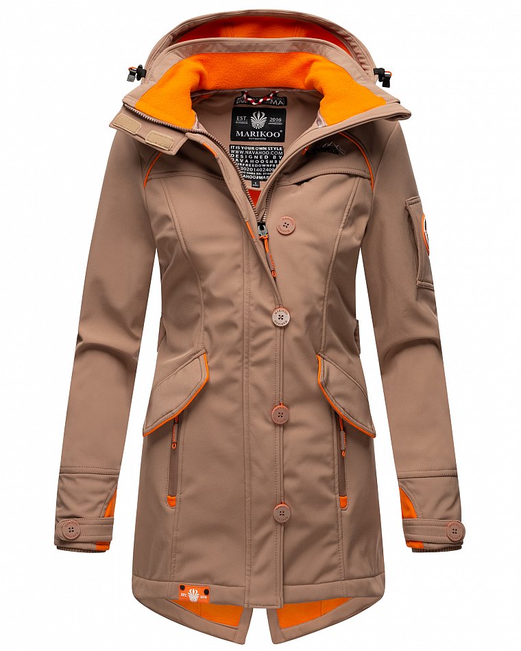 Marikoo Elegante Damen Übergangs Softshell Jacke mit Kapuze Soulinaa Taupe Grey Gr. 46 - XXXL