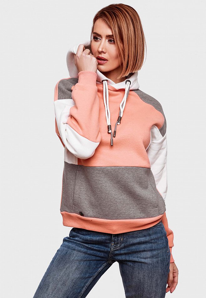 Navahoo Babykätzchen Damen Colorblock Kapuzenpullover Hoodie Apricot Gr. 34 - XS