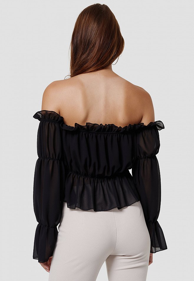 Damen Süßes Sommer schulterfreies Top im bauchfreien Carmen Look Schwarz RS20