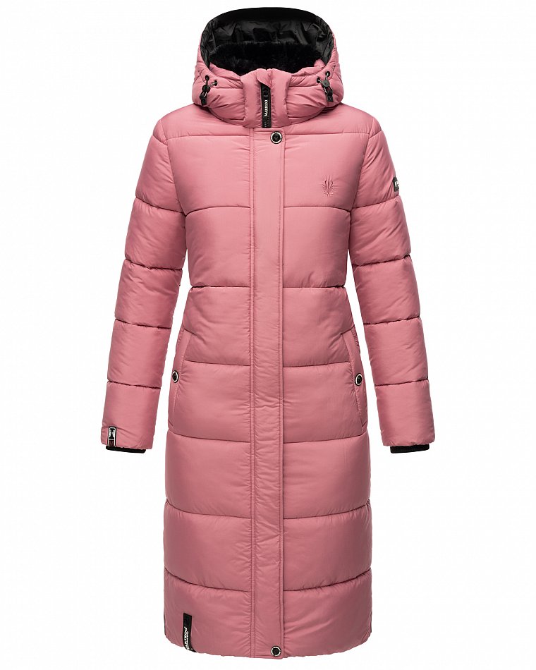 Marikoo langer Damen Winter Steppmantel mit Kapuze und Teddyfell Futter Reliziaa Dark Rose Gr. 44 - XXL