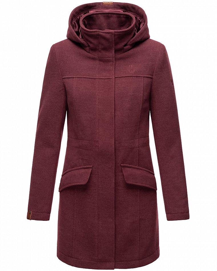 Marikoo Leilaniaa Damen Trenchcoat Winter Mantel mit Kapuze Bordeaux Melange Gr. 34 - XS