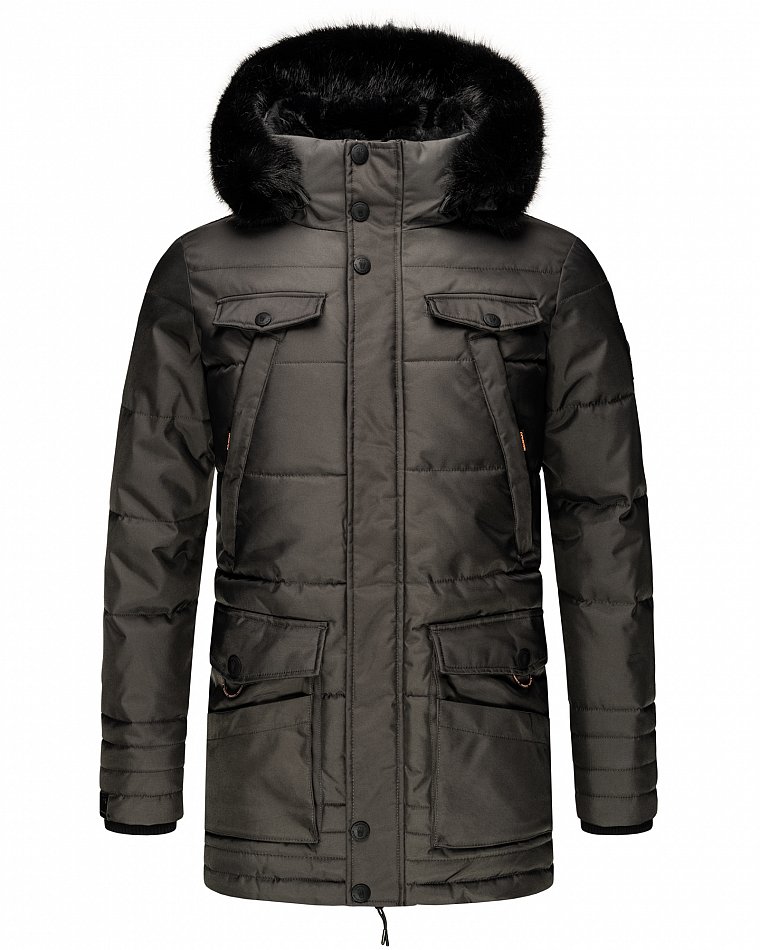 Navahoo Luaan Herren Wintermantel Parka mit Kunstfell & Kapuze Anthrazit Gr. XL