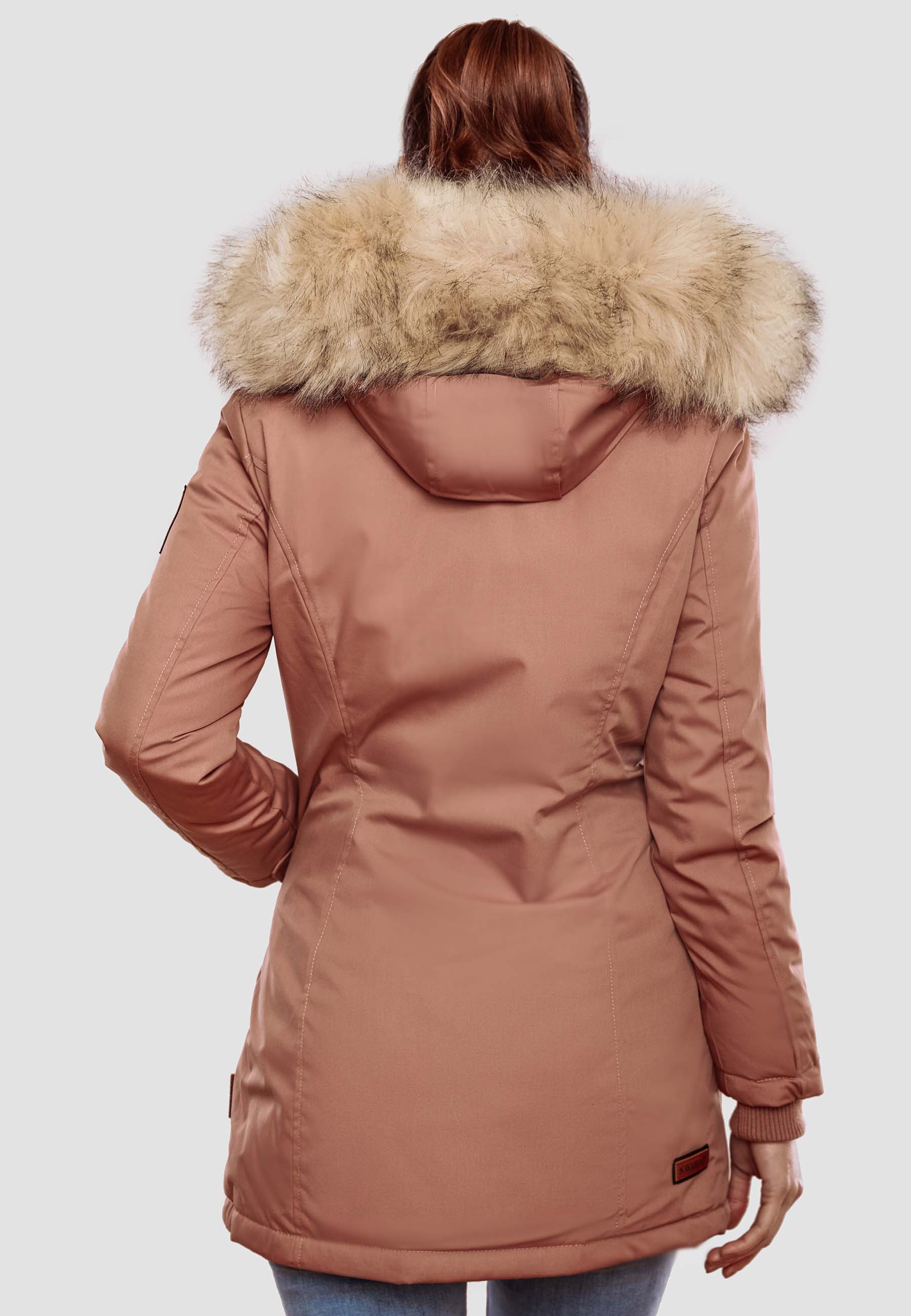 Navahoo Cristal Winterjacke Winterparka mit Kapuze & Kunstfell Terracotta Gr. 42 - XL