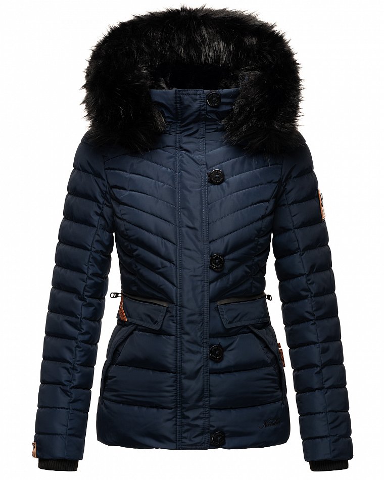 Navahoo Wisteriaa Damen Winter Steppjacke mit Kunstfell Navy Gr. 38 - M
