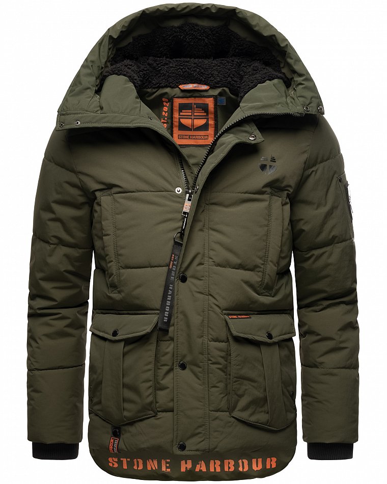 Stone Harbour Admaroo Herren Winterjacke gesteppt mit Kapuze Olive Gr. 46 - S