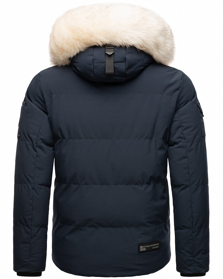 Stone Harbour Halvaar Herren Winterjacke gesteppt Navy mit Weißem Kunstfell Gr. 48 - M