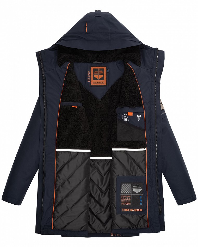 Stone Harbour Ragaan Herren Wintermantel Parka Gefüttert mit Kapuze Navy Gr. 50 - L