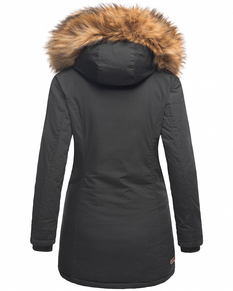 Marikoo Karmaa Princess Damen Winter Parka mit Kunstfell Schwarz Gr. 40 - L