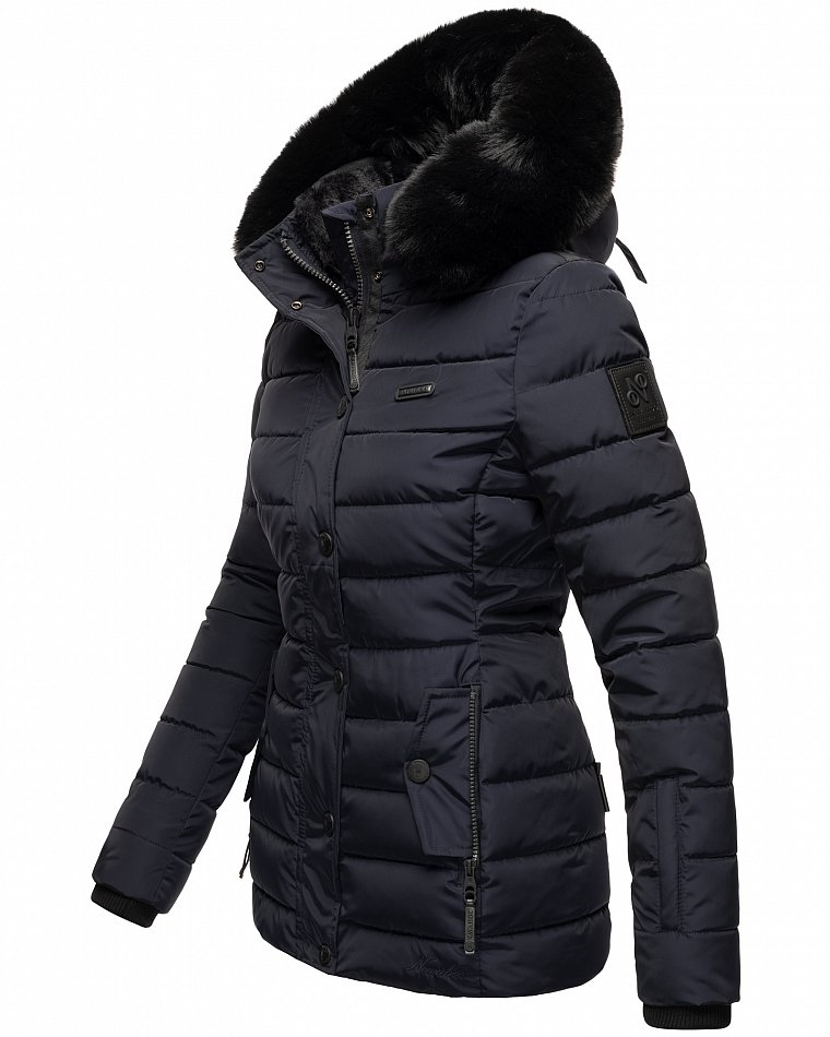 Navahoo Milianaa Damen Winter Steppjacke gefüttert Kapuze mit Kunstfell Navy Gr. 38 - M