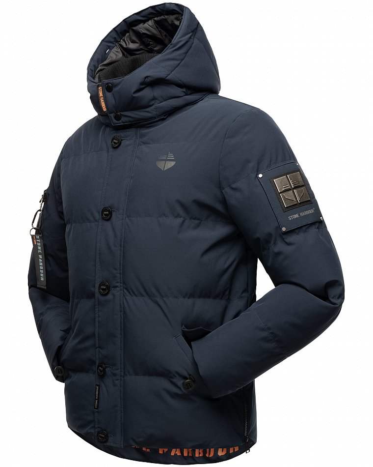 Stone Harbour Halvaar Herren Winterjacke gesteppt Navy mit Schwarzem Kunstfell Gr. 46 - S