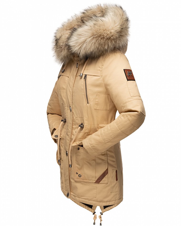 Navahoo Honigfee Damen Winterjacke Parka mit Kunstfell  & Kapuze Beige Gr. 36 - S