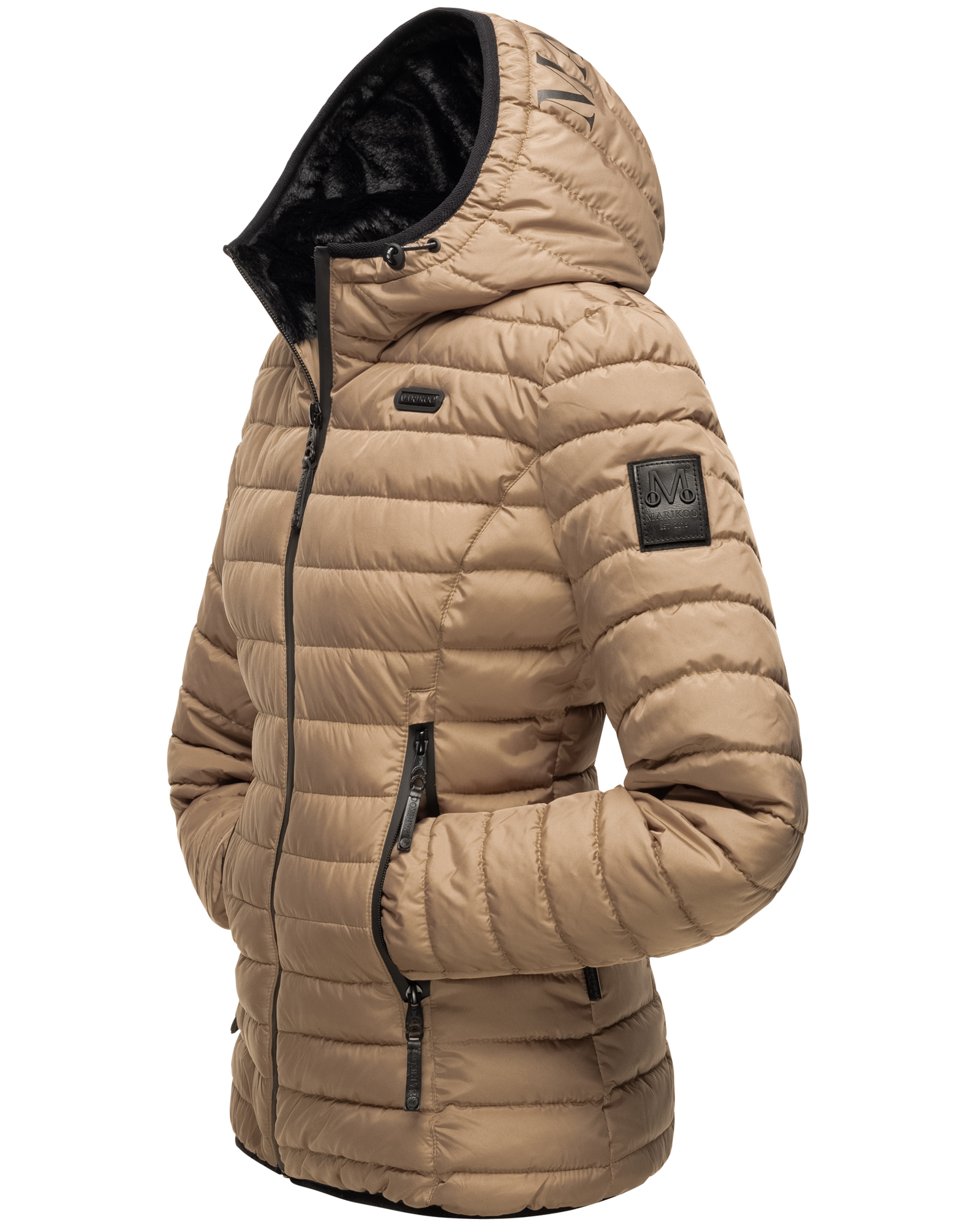 Marikoo Damen Winterjacke Outdoorjacke Steppjacke mit Kapuze Jaylaa Taupe Gr. 36 - S  