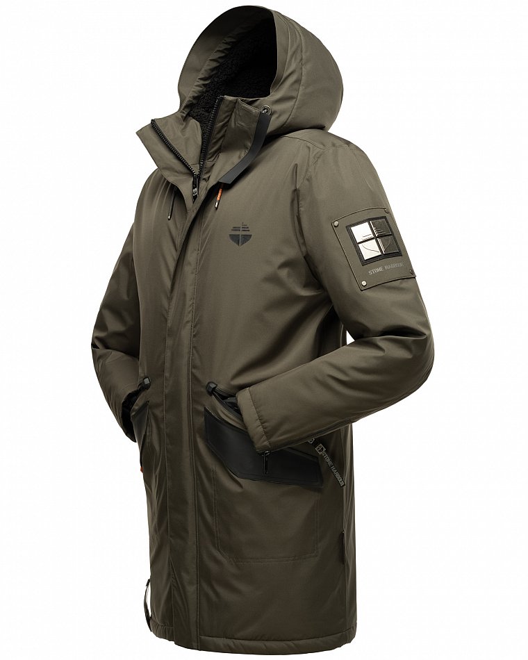 Stone Harbour Ragaan Herren Wintermantel Parka Gefüttert mit Kapuze Anthrazit Gr. 46 - S