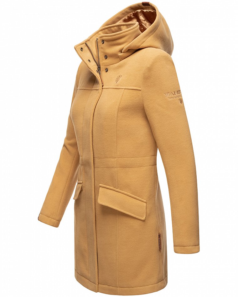 Marikoo Leilaniaa Damen Trenchcoat Winter Mantel mit Kapuze Camel Gr. 36 - S