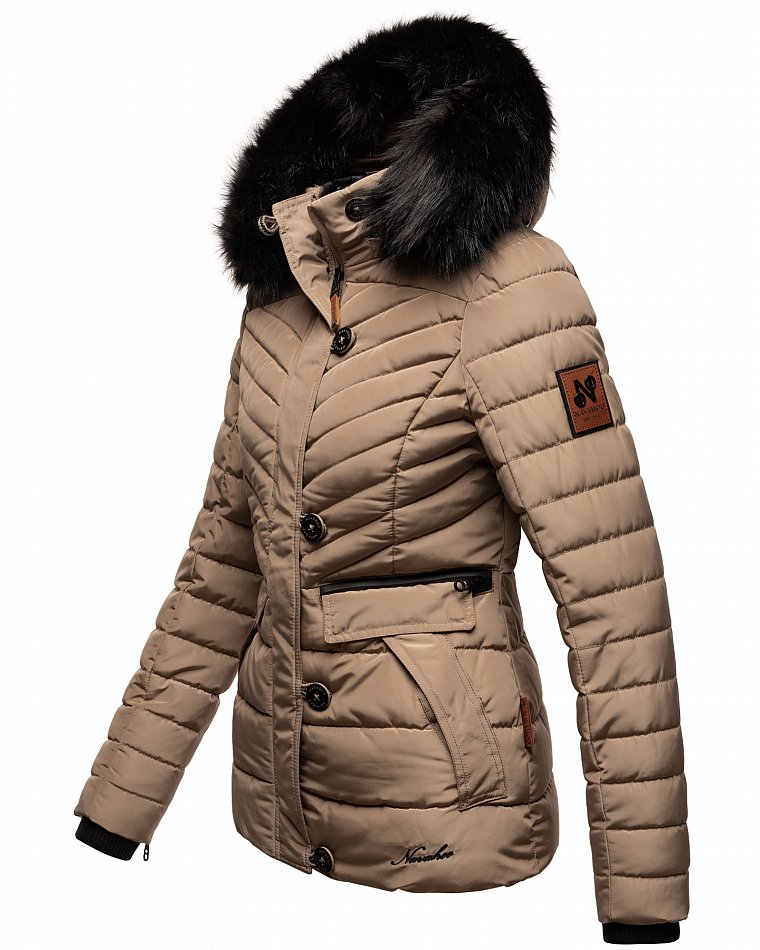 Navahoo Wisteriaa Damen Winter Steppjacke mit Kunstfell Taupe  Gr. 40 - L