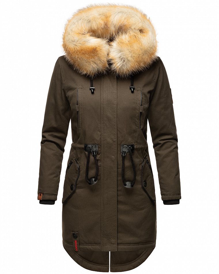 Navahoo Bombii Damen Wintermantel Parka mit Kunstfell & Kapuze Anthrazit Gr. 38- M