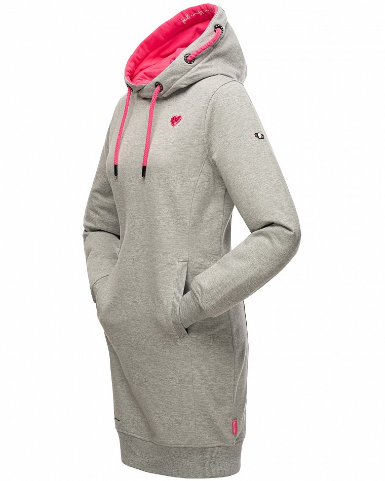 Navahoo Sweatkleid Strickkleid mit Kontrastfarbenen Details Kirschblüte Grau - Melange 38 - M