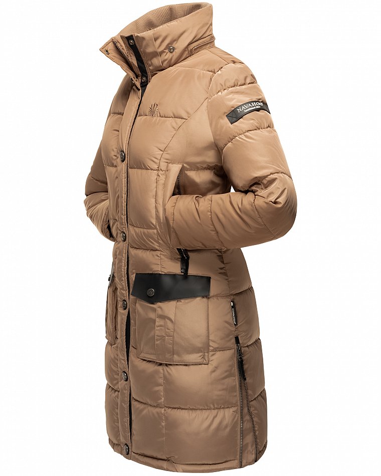 Navahoo Sinja Lange Winter Steppjacke Wintermantel Taupe Gr. 38 - M