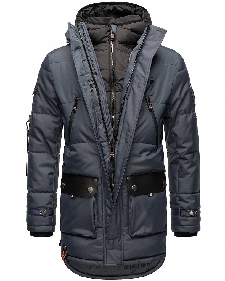 Stone Harbour Herren Winterparka Wintermantel mit Doppel Kapuze Tahaa Stone Blue Gr. 46 - S