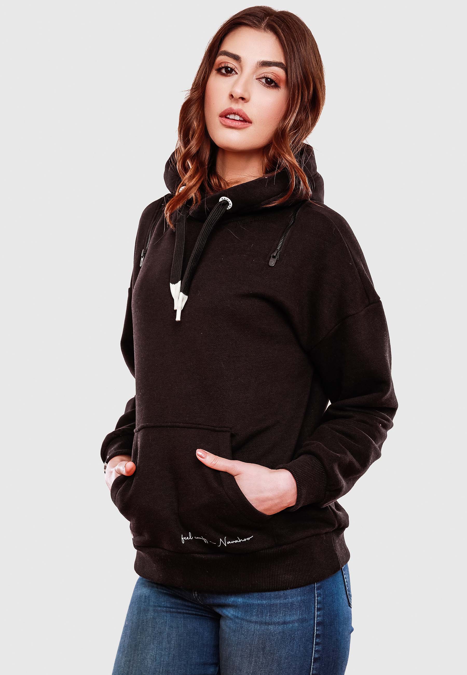 Navahoo Damen Hoodie Sweatpullover Silberengelchen Schwarz Gr. 42 - XL