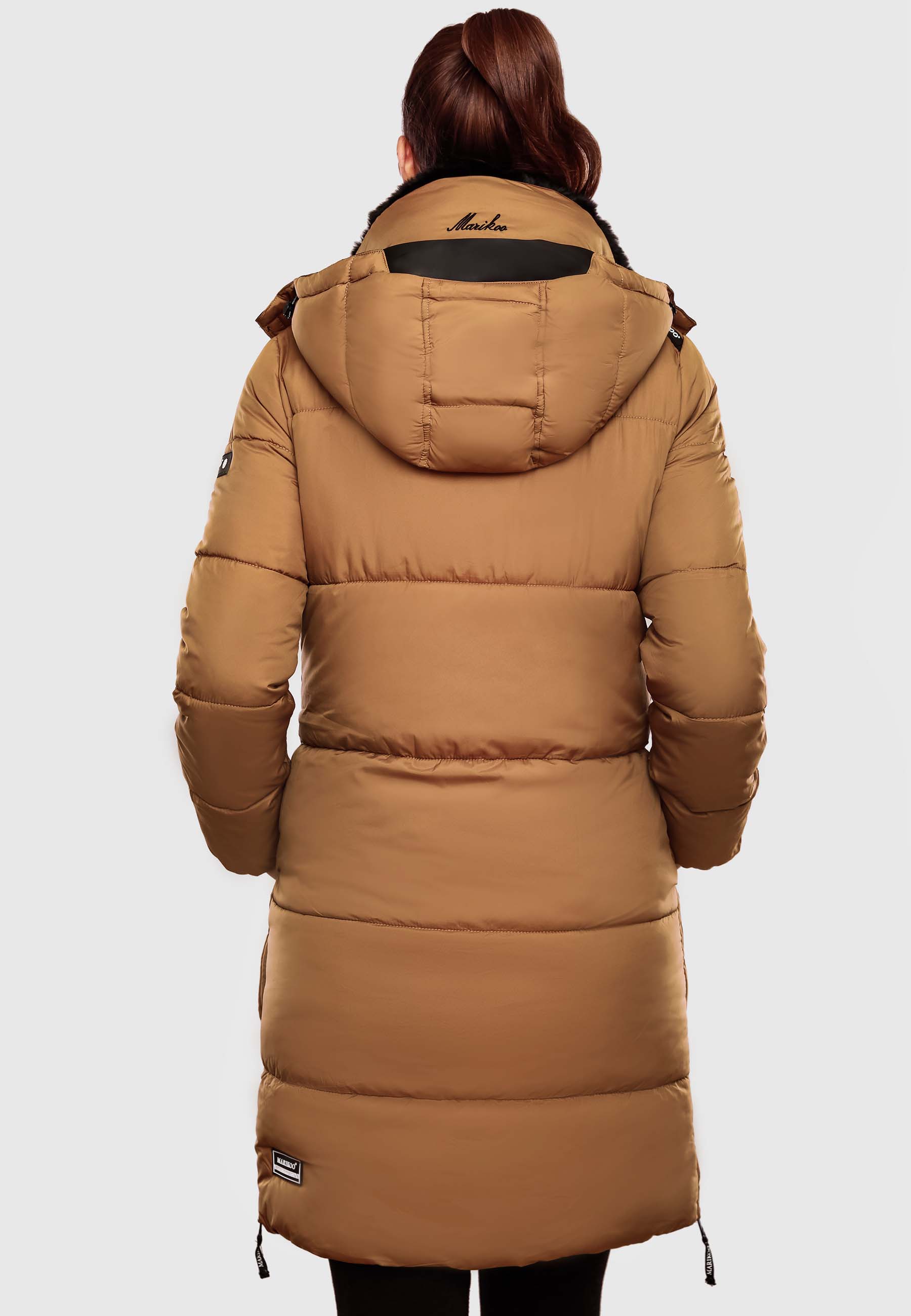 Marikoo Streliziaa Damen Wintermantel Parka mit Kapuze & Kunstfell Camel Gr. 34 - XS