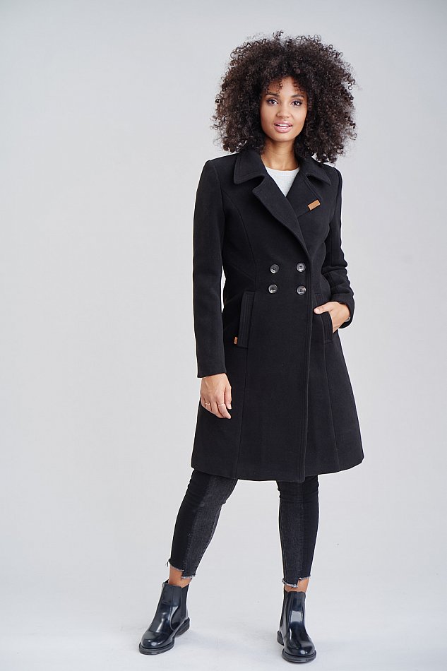 Marikoo Nanakoo Damen eleganter Wintermantel Trenchcoat Schwarz Gr. 38 - M