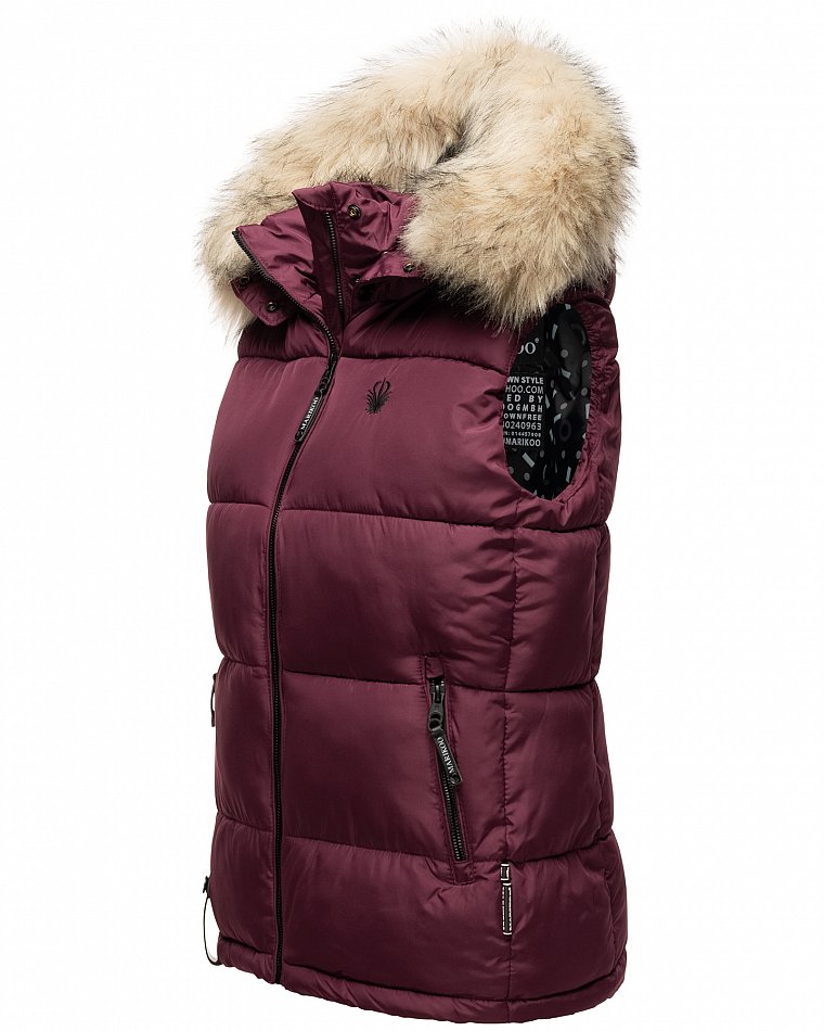 Marikoo Eisflöckchen Damen Winter Steppweste mit Kunstfell Wine Gr. 38 - M