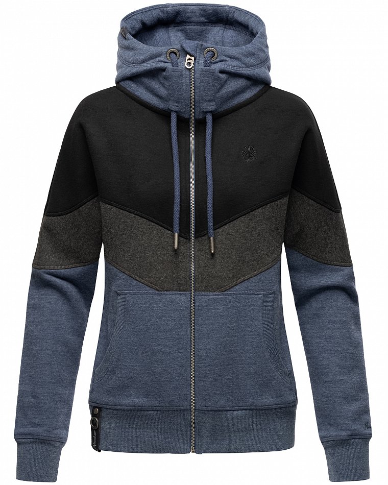 Navahoo Honigperle Blocking Color Sweatjacke Hoodie Dusty Blau Melange Gr. 38 - M