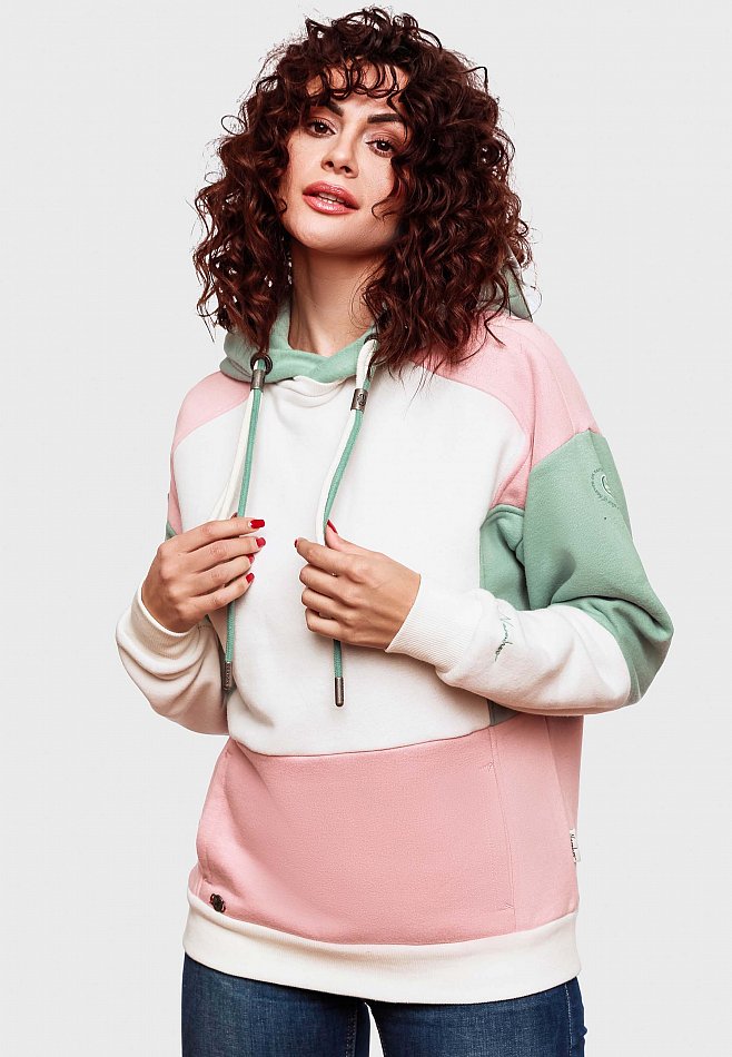 Navahoo Babykätzchen Damen Colorblock Kapuzenpullover Hoodie Rose Dusty Mint Melange Gr. 40 - L