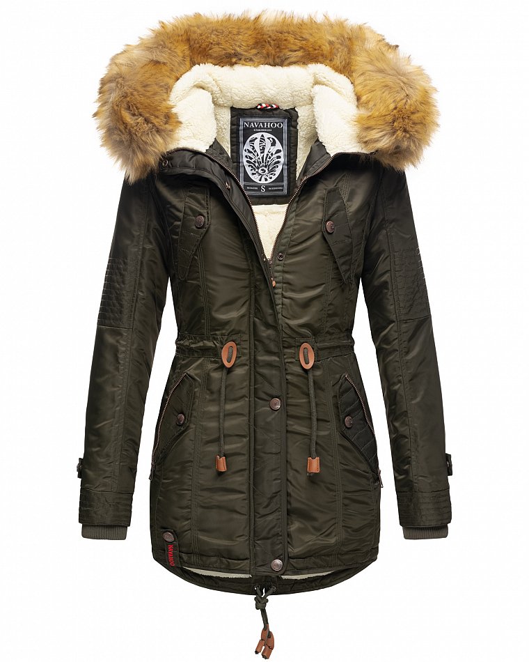 Navahoo La Viva Winterjacke Parka mit Teddyfell & Kapuze Grün Gr. 36 - S