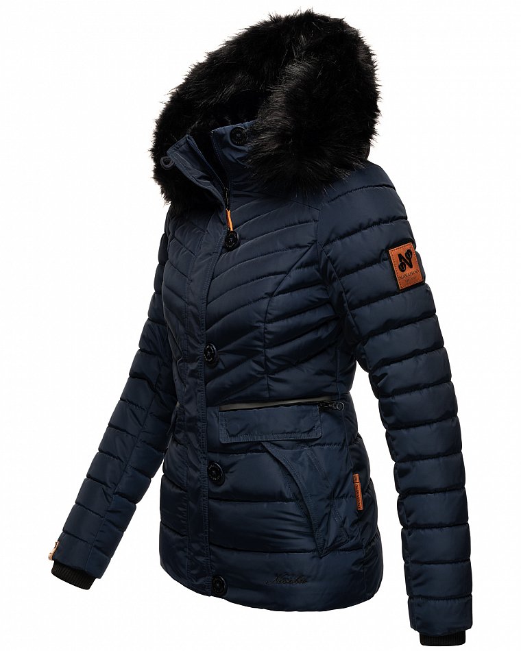 Navahoo Wisteriaa Damen Winter Steppjacke mit Kunstfell Navy Gr. 42 - XL