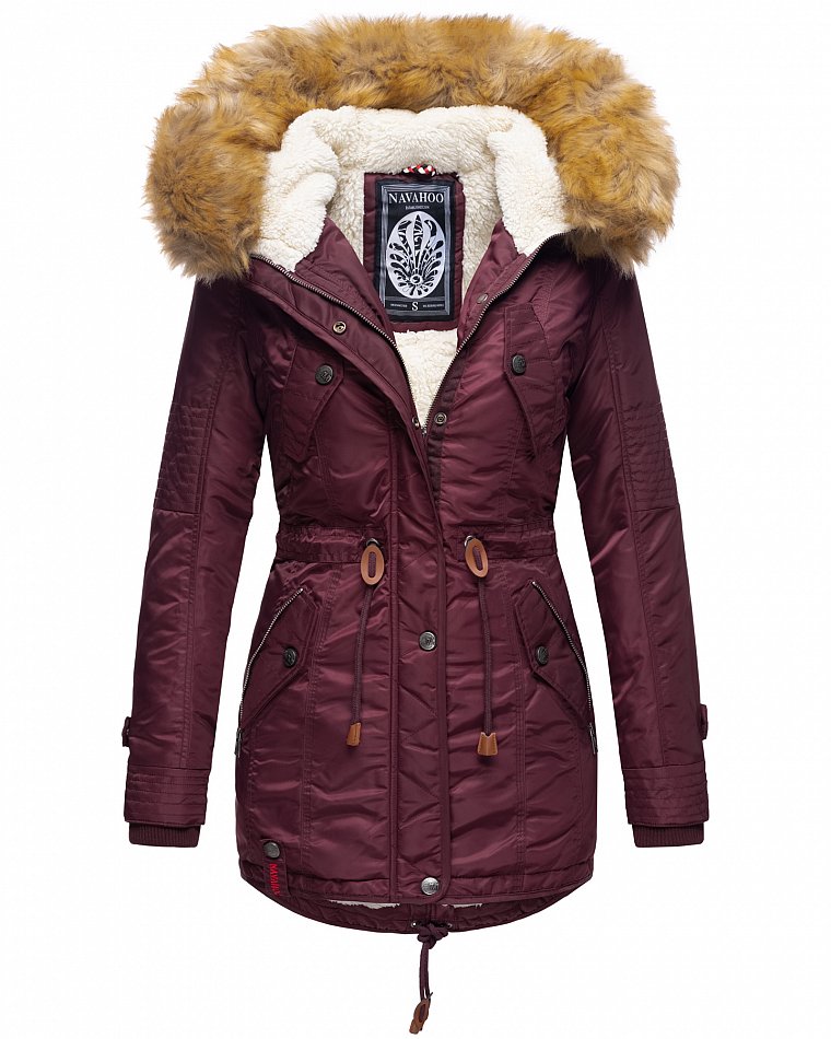 Navahoo La Viva Winterjacke Parka mit Teddyfell & Kapuze Wine Gr. 38 - M