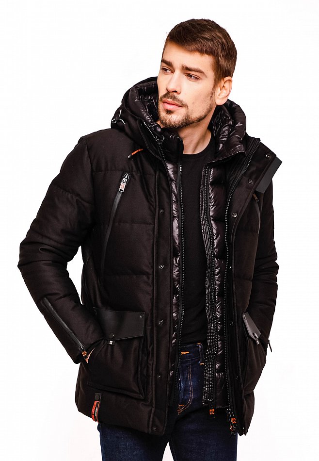 Stone Harbour Mitjaa Herren Wintermantel Parka mit Doppel Kapuze Schwarz Gr. 50 - L