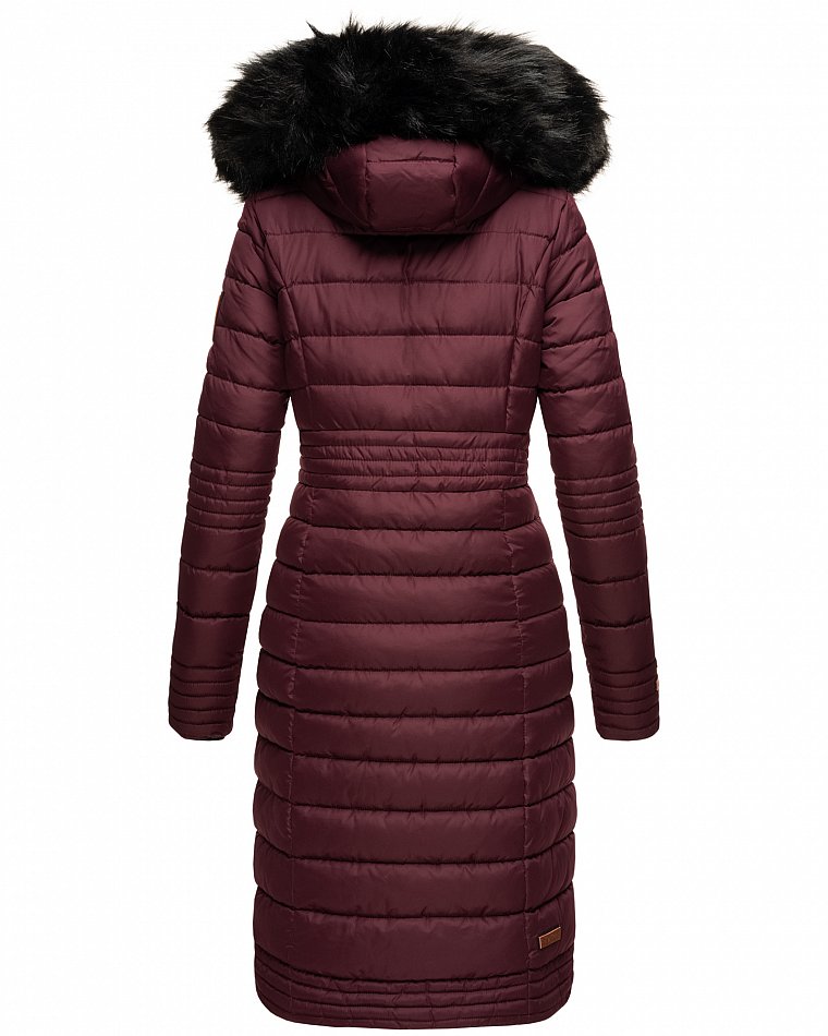 Navahoo Umay Damen Steppmantel Winterjacke mit Fellkragen Wine Gr. 34 - XS