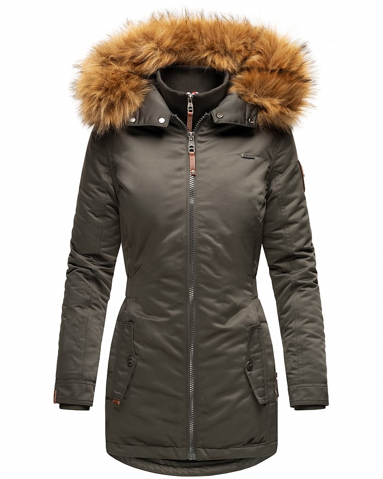 Marikoo Sanakoo Damen Winterjacke Parka mit Kapuze Anthrazit Gr. 36 - S