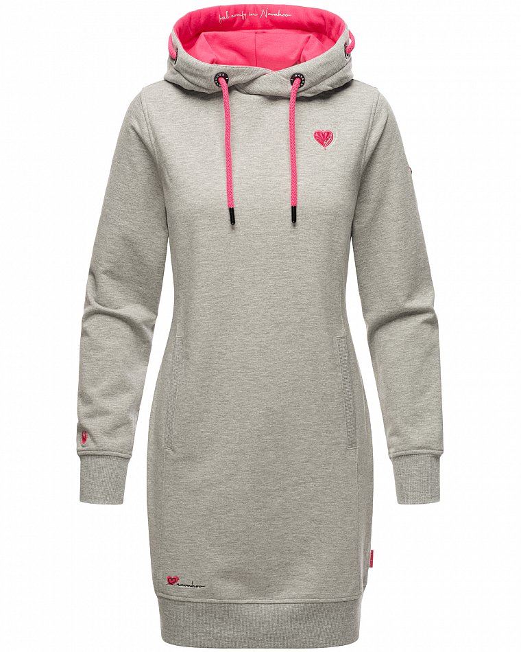 Navahoo Sweatkleid Strickkleid mit Kontrastfarbenen Details Kirschblüte Grau - Melange 38 - M